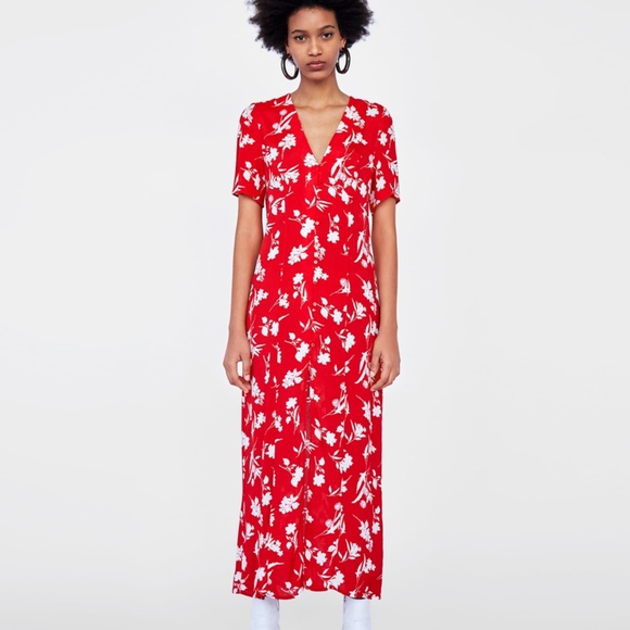 red and white midi dress